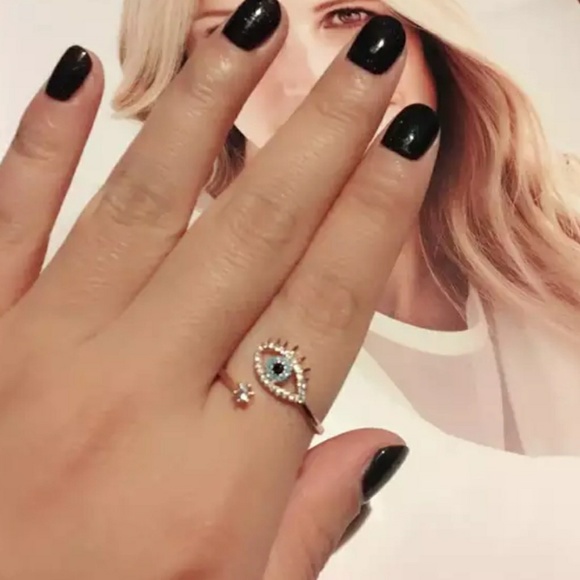 NEW Rose Gold Blue Evil Eye Open Ring - Picture 7 of 7